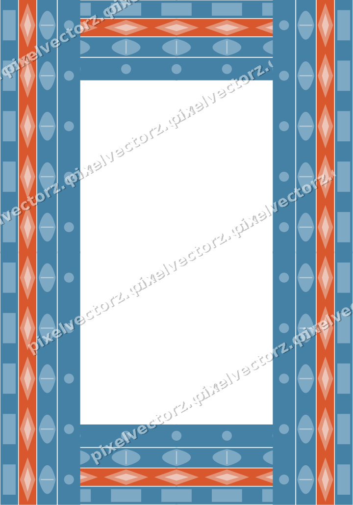 Decorative picture frame border in orange and cyan with dentil