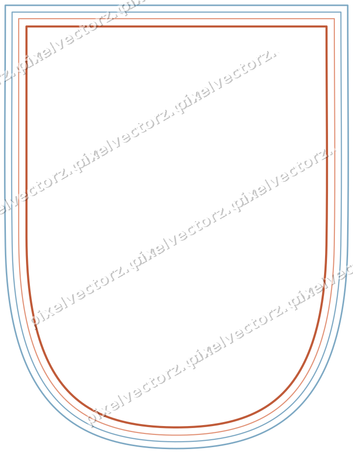 Decorative line art frame in orange and cyan with shield
