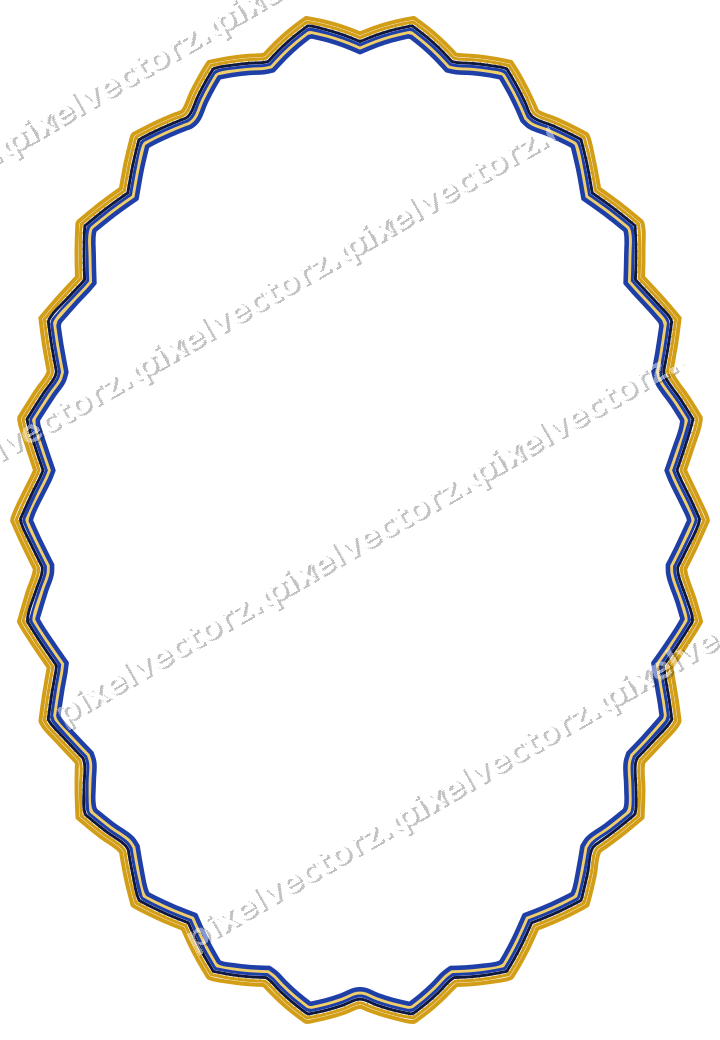 Decorative line art frame in amber and blue with oval and zigzag edge