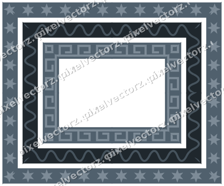 Decorative picture frame border in blue and orange with star band