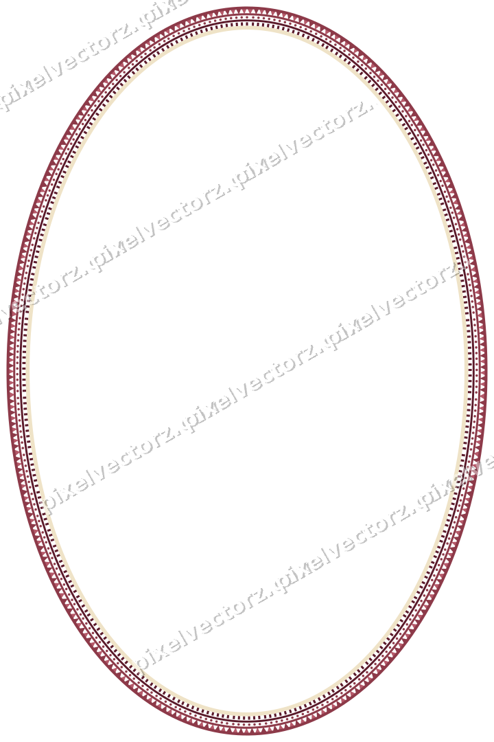 Decorative line art frame in dark pink and amber with oval and dentil