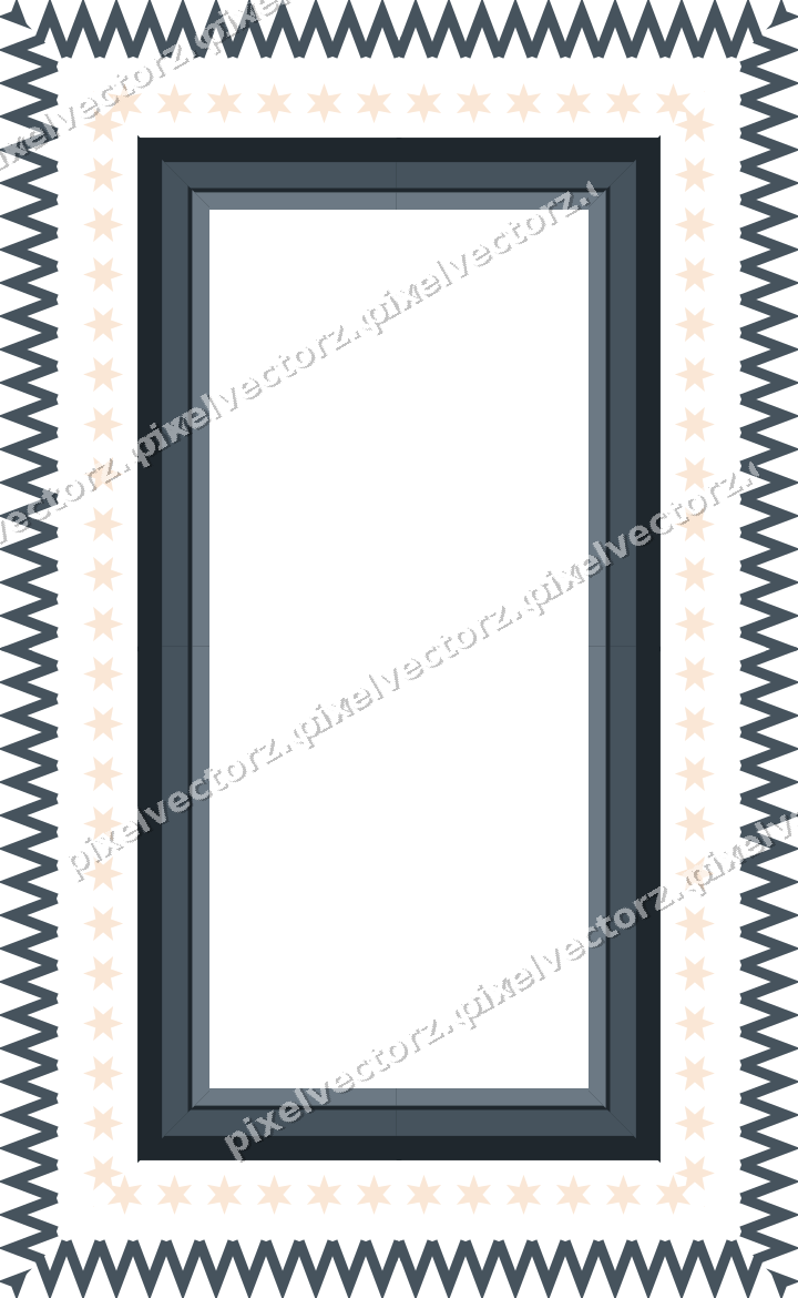 Decorative picture frame border in blue and orange with zigzag