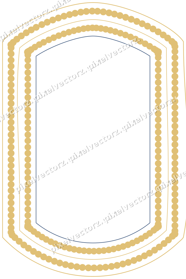 Decorative line art frame in dark blue and amber with label plaque