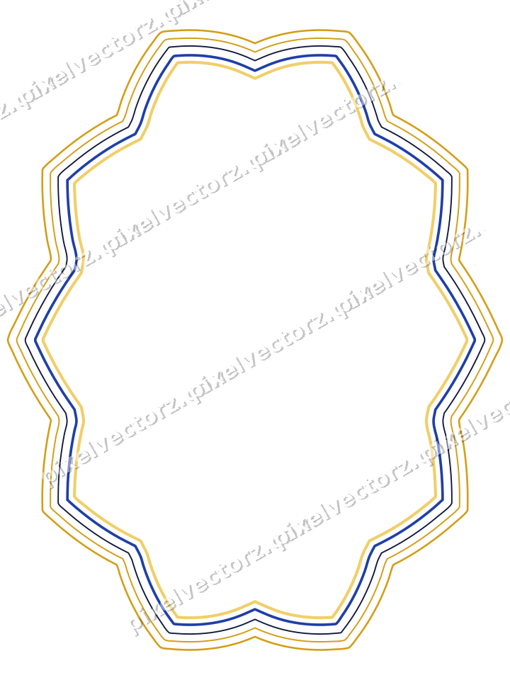 Decorative line art frame in amber and blue with oval and zigzag edge