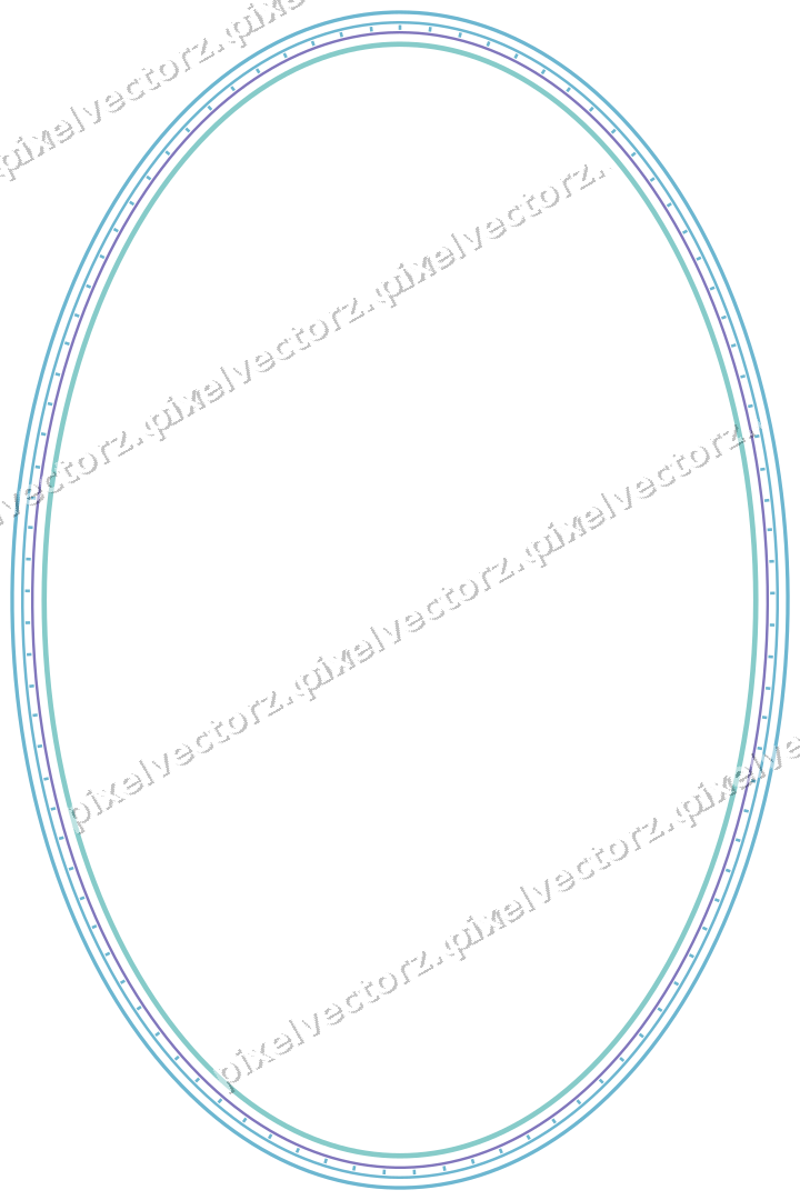 Decorative line art frame in blue and cyan with oval and dashed line