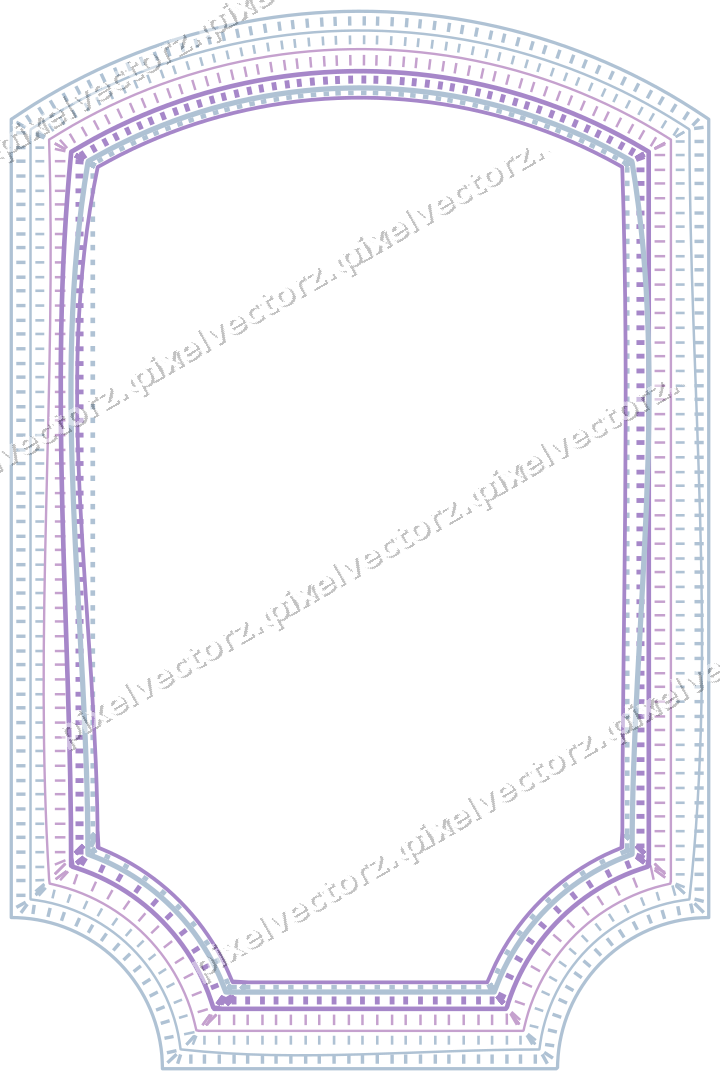 Decorative line art frame in purple and blue with label plaque