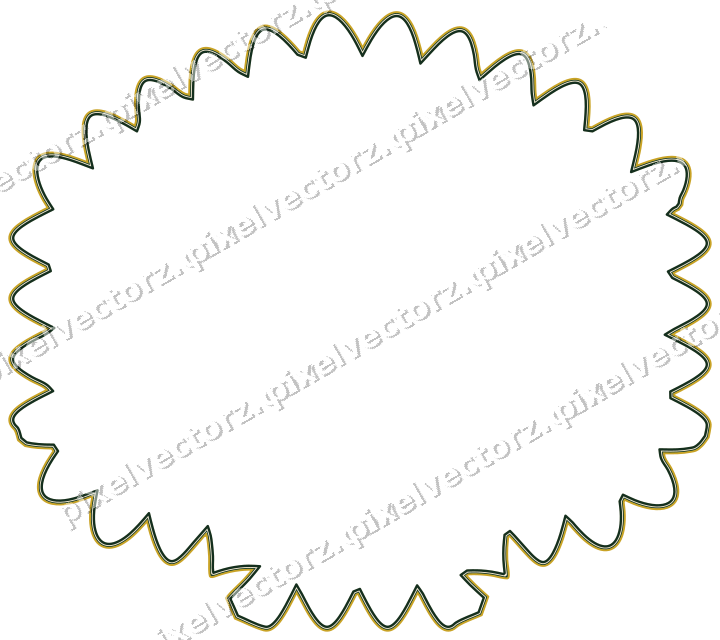 Decorative line art frame in dark green and amber with label plaque