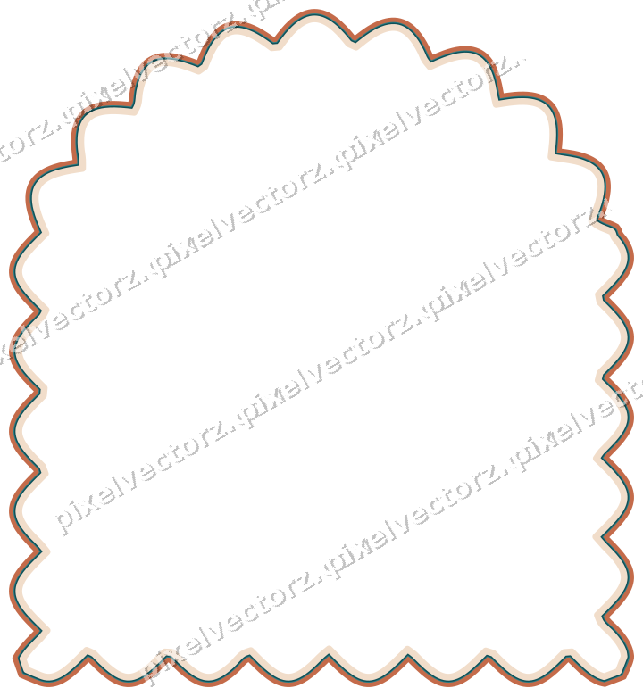 Decorative line art frame in dark teal and orange with label plaque