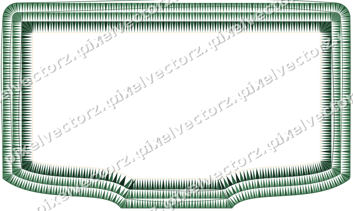 Decorative line art frame in dark green and amber with label plaque