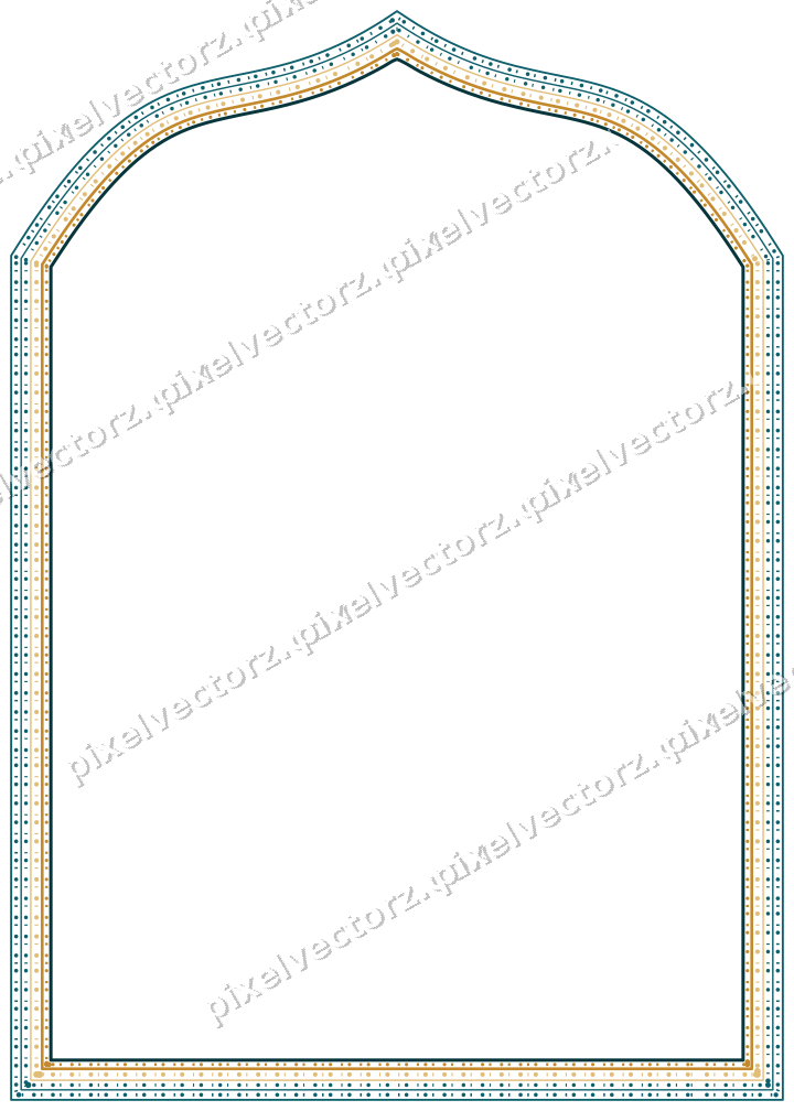 Decorative line art frame in amber and dark teal with label plaque