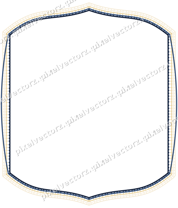 Decorative line art frame in dark blue and amber with label plaque
