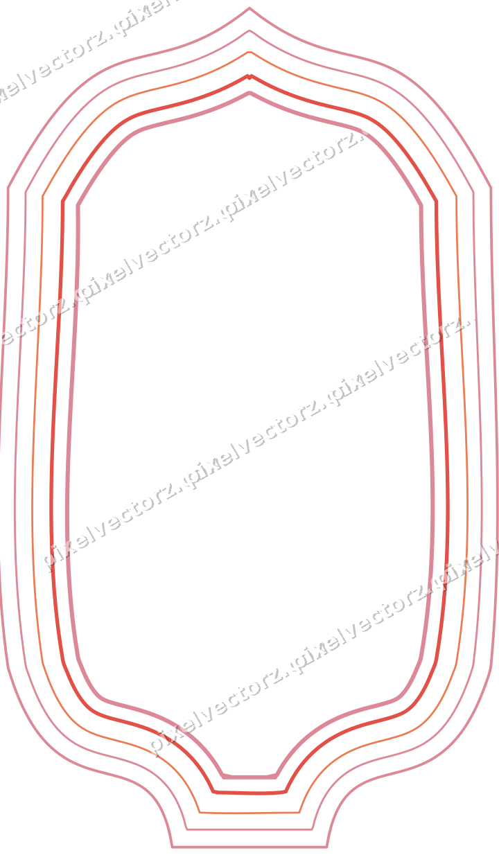 Decorative line art frame in red and orange with label plaque