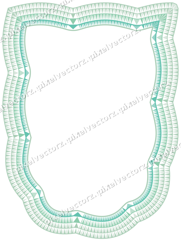 Decorative line art frame in green and teal with shield