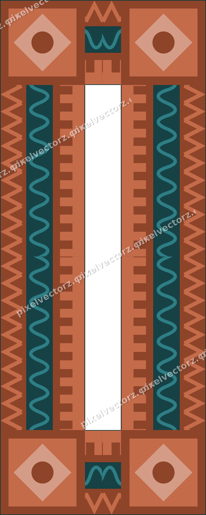 Decorative picture frame border in dark teal and orange with zigzag