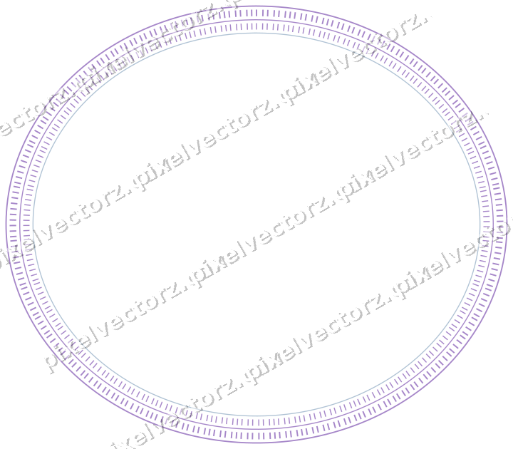 Decorative line art frame in purple and blue with oval and dashed line