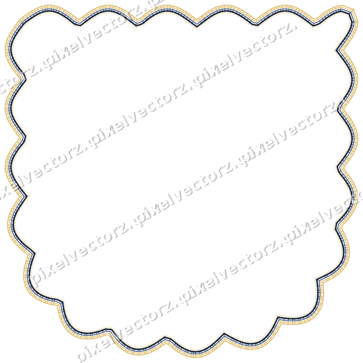 Decorative line art frame in dark blue and amber with shield