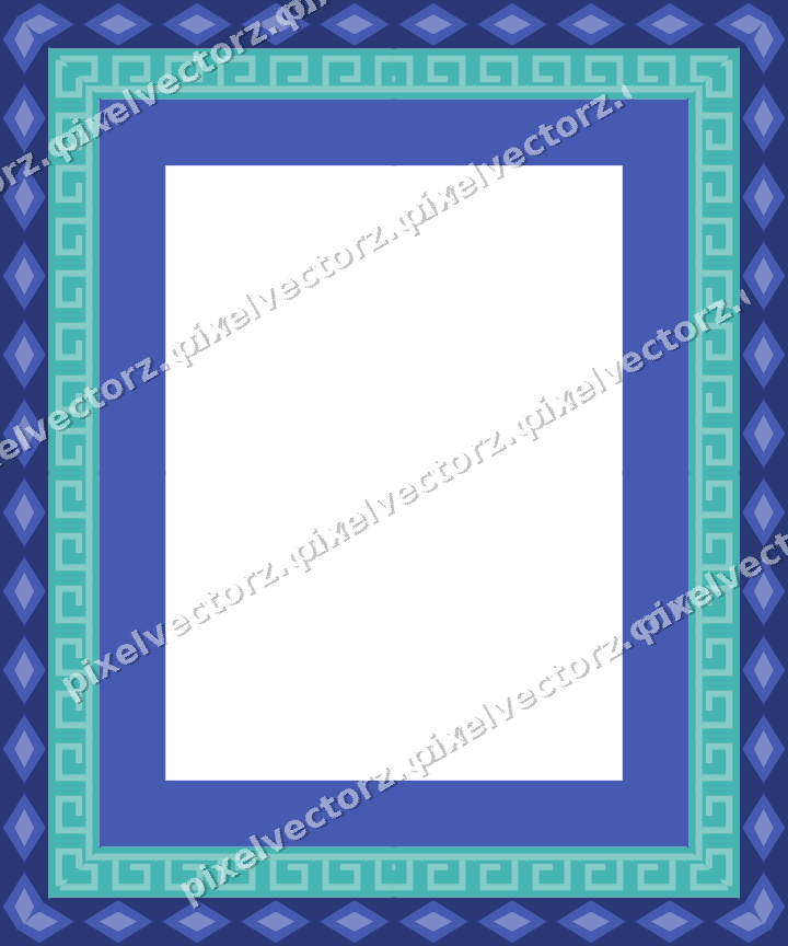 Decorative picture frame border in blue and cyan with greek key