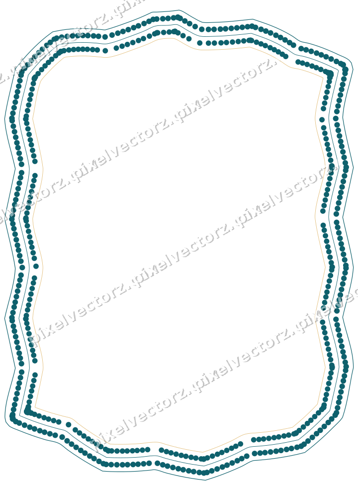Decorative line art frame in amber and dark teal with label plaque