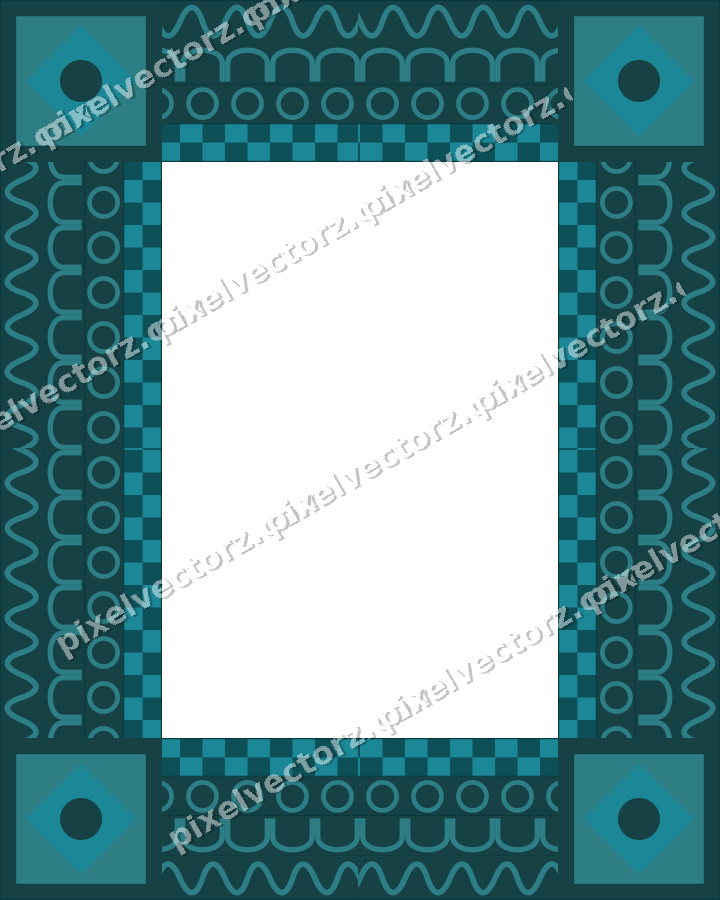 Decorative picture frame border in dark teal with ring chain