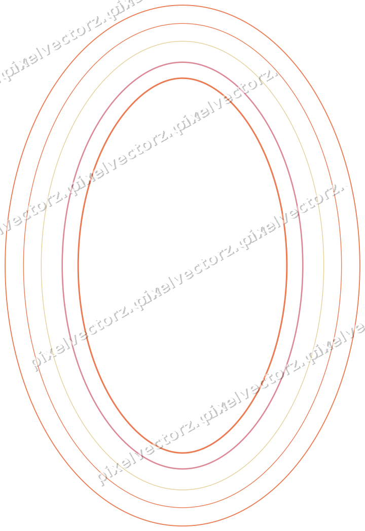 Decorative line art frame in red and orange with oval