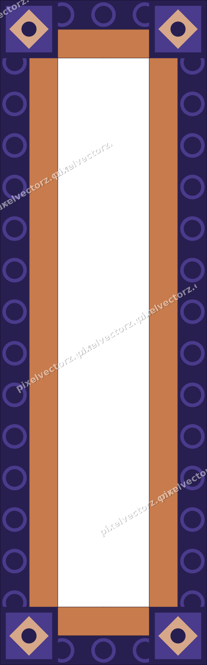 Decorative picture frame border in orange and blue with ring chain