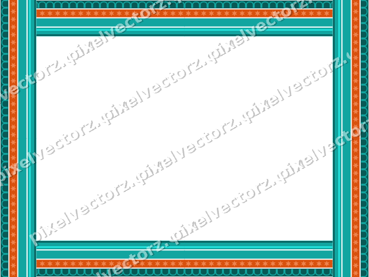 Decorative picture frame border in orange and teal with arcade frieze
