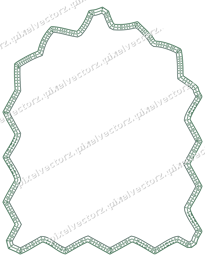 Decorative line art frame in dark green and red with label plaque