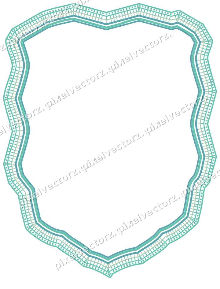 Decorative line art frame in green and teal with label plaque