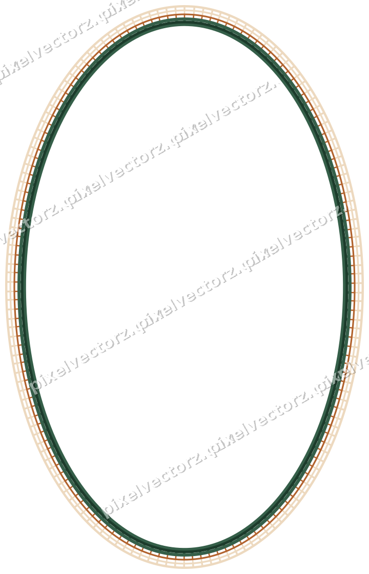 Decorative line art frame in dark green and orange with oval