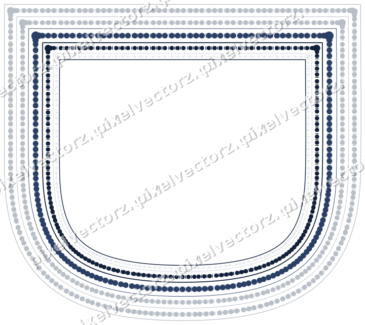 Decorative line art frame in dark blue and white with shield