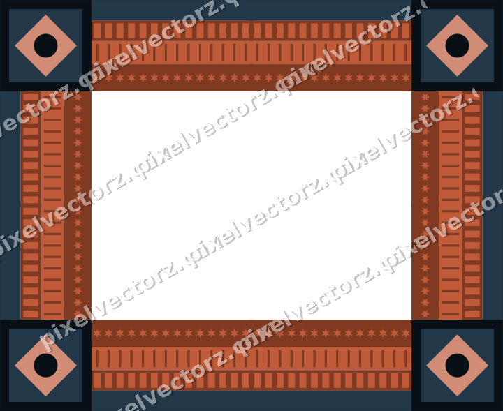 Decorative picture frame border in orange and cyan with dentil