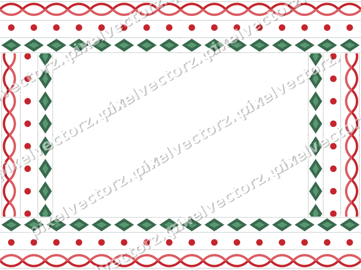 Decorative picture frame border in dark green and red with dot row