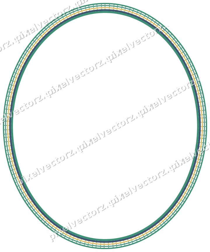 Decorative line art frame in amber and green with oval and dotted line