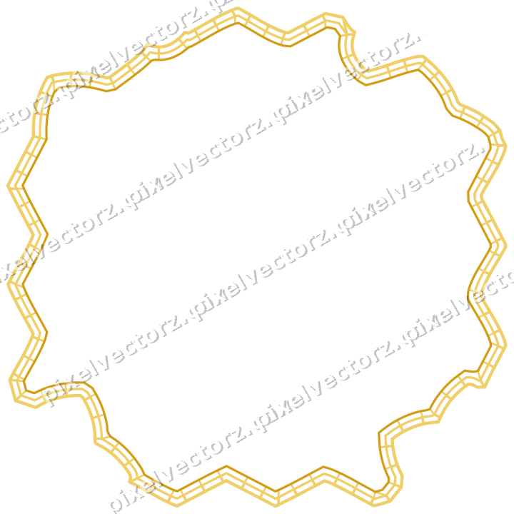 Decorative line art frame in amber and blue with label plaque