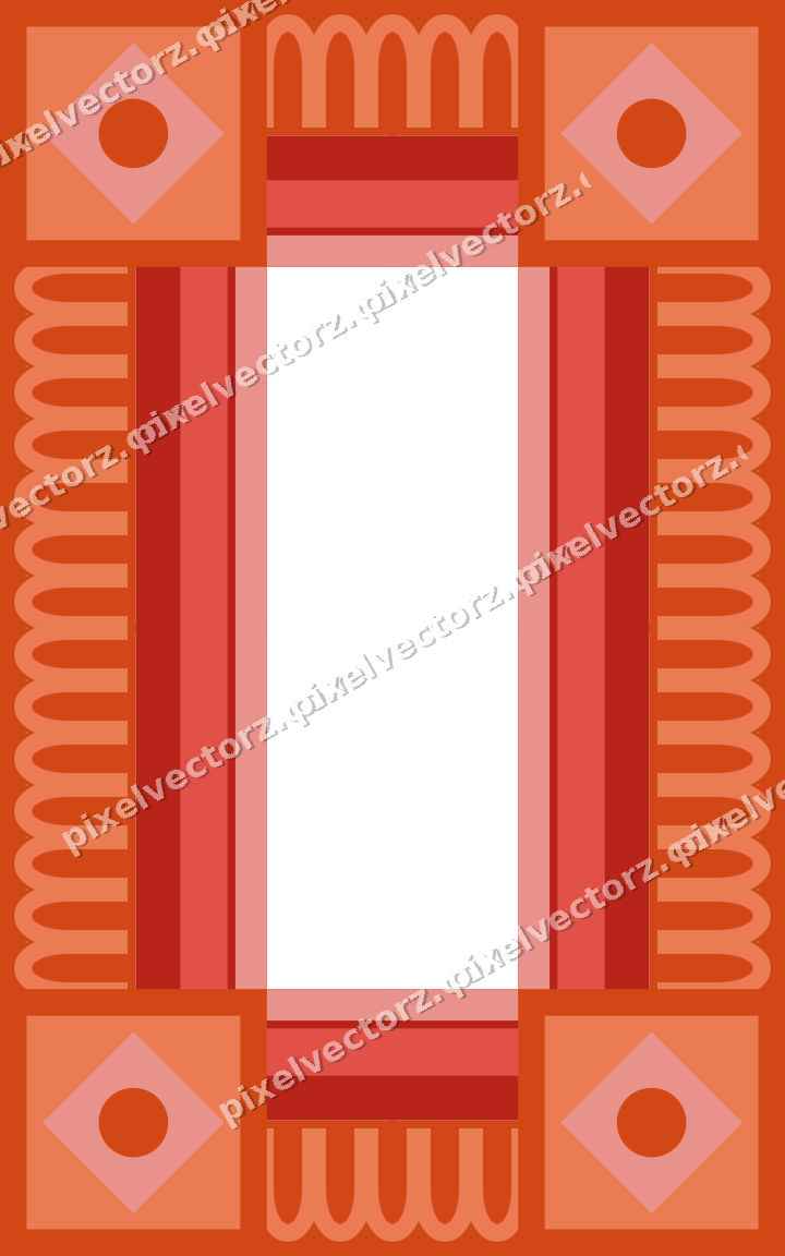 Decorative picture frame border in red and orange with arcade frieze