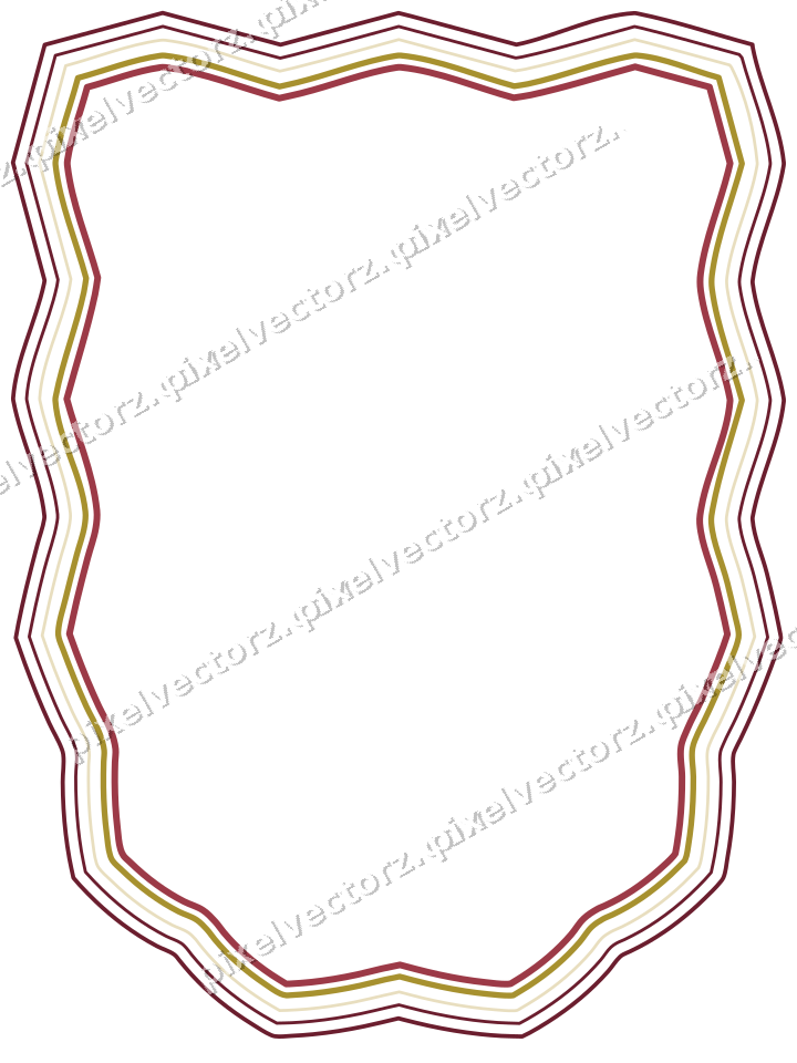 Decorative line art frame in dark pink and red with shield