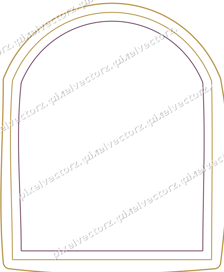 Decorative line art frame in dark magenta and amber with label plaque