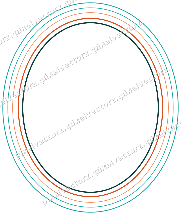 Decorative line art frame in orange and teal with oval