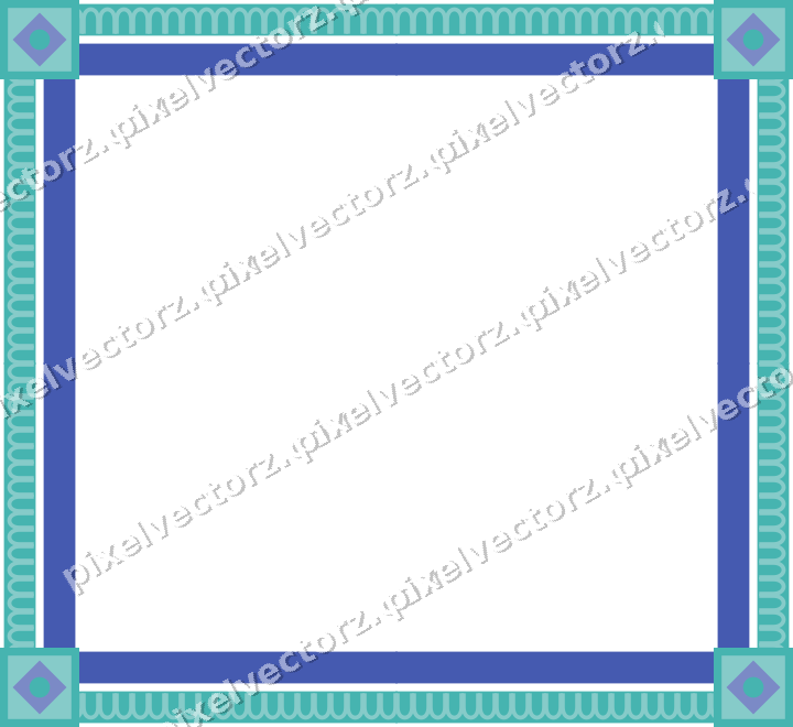 Decorative picture frame border in blue and cyan with arcade frieze