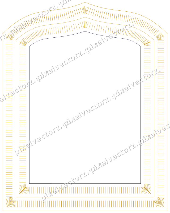 Decorative line art frame in amber and blue with label plaque