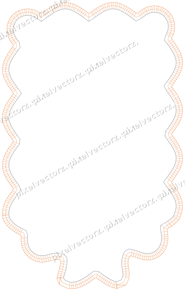 Decorative line art frame in blue and orange with label plaque