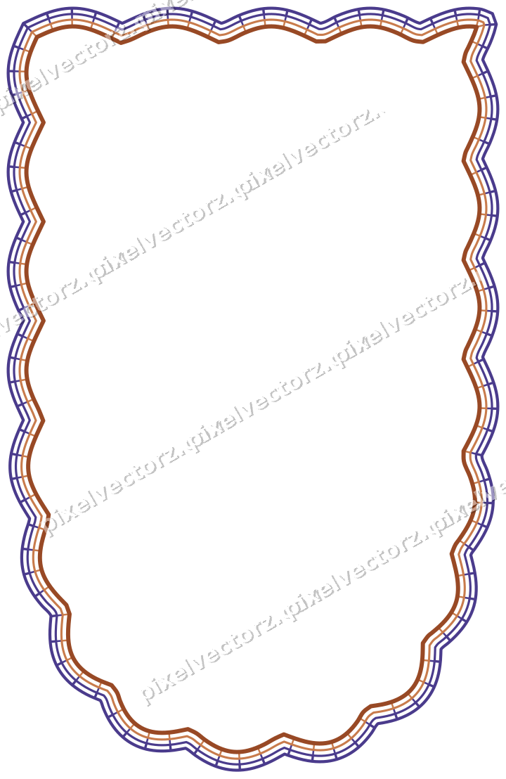 Decorative line art frame in orange and blue with shield