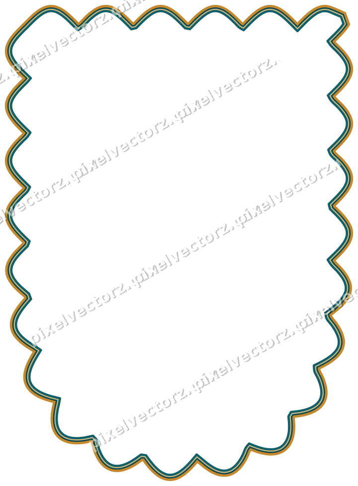 Decorative line art frame in amber and dark teal with shield