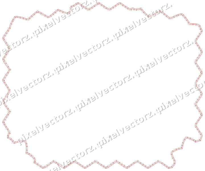Decorative line art frame in dark red and dark green with label plaque