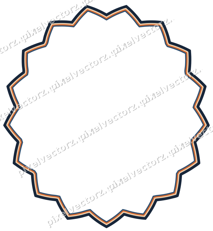 Decorative line art frame in dark blue and orange with oval