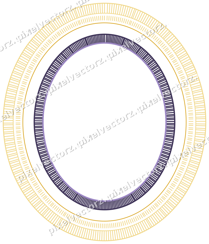 Decorative line art frame in amber and purple with oval and hatching