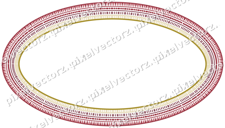 Decorative line art frame in dark pink and red with oval and dentil