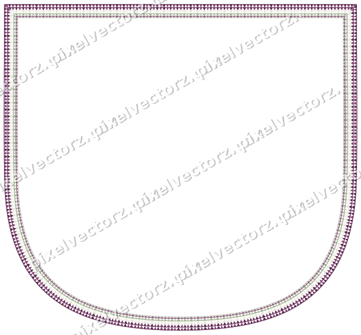 Decorative line art frame in dark magenta and lime with shield