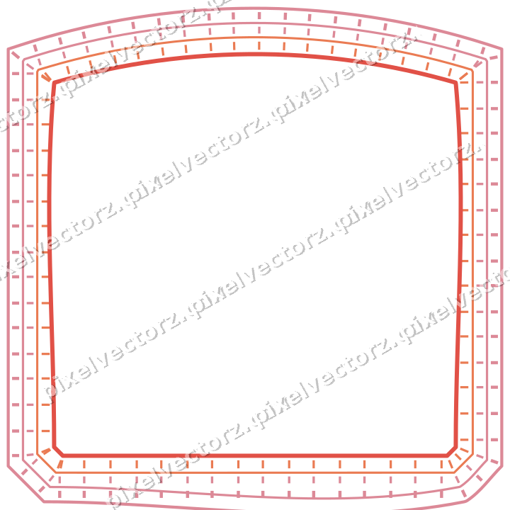 Decorative line art frame in red and orange with label plaque
