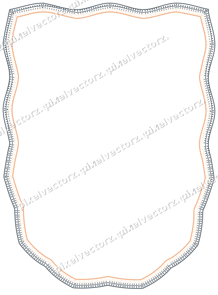 Decorative line art frame in blue and orange with shield